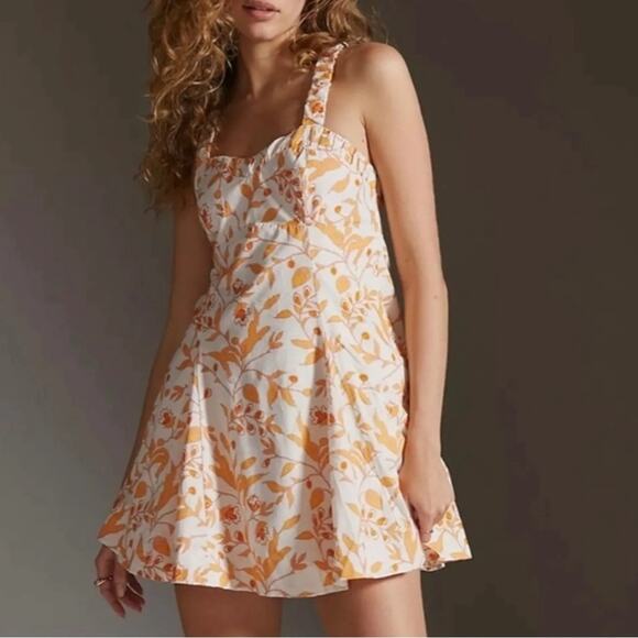 Anthropologie Maeve Sweetheart Orange White Floral Mini Dress X-Small - Picture 1 of 13